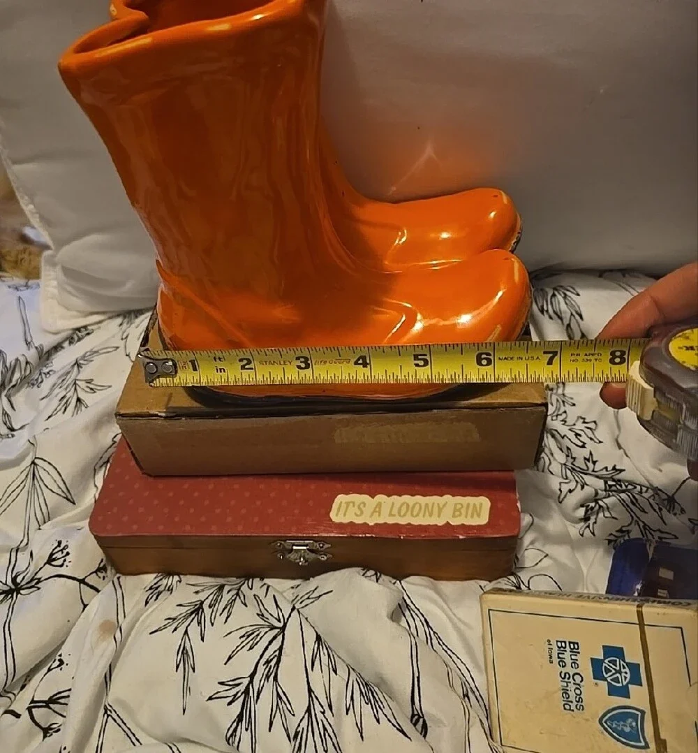 Vintage Orange Ceramic Decorative Rain Rubber Boot Vase Planter 7
